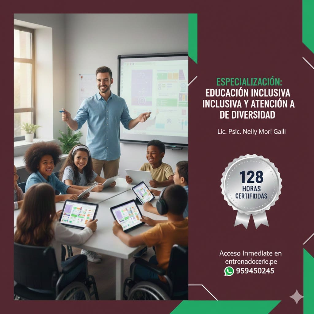 Flyer oficial SOCIAL STRATUM - Especialización Educación Inclusiva y Atención a la Diversidad 128 Horas - Lic. Psic. Nelly Mori Galli.